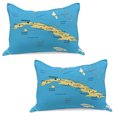 thumbnail image 1 of Wanderlust Knitted Quilt Pillowcover Set of 2, Republic of Cuba Modern Geographical Island Atlantic Ocean Illustration, Standard Queen Pillow Sham Bedroom, 30" x 20", Blue White Yellow, by Ambesonne, 1 of 1