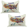thumbnail image 1 of Wanderlust Knitted Quilt Pillowcover Set of 2, US Map Seashore and Sunflowers Tourist Attractions Jersey Cow Milk Corn Field, Standard Queen Pillow Sham Bedroom, 30" x 20", Multicolor, by Ambesonne, 1 of 1