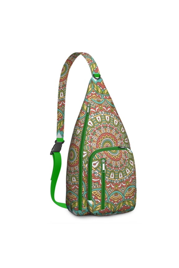 Wanderlust Mandala Sling Backpack - Ethnic Bohemian Pattern Crossbody Shoulder Bag, USB Port for Tech Essentials