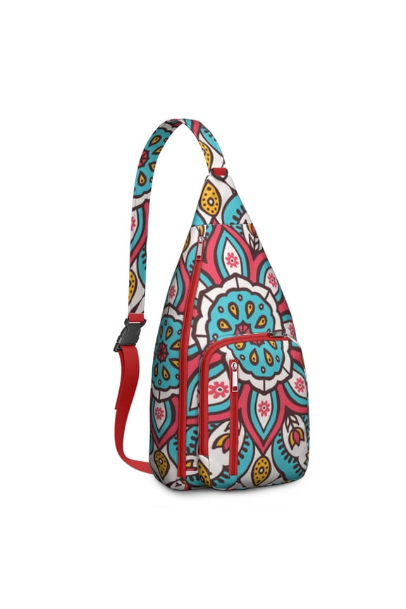 Wanderlust Mandala Sling Backpack - Ethnic Bohemian Pattern Crossbody Shoulder Bag, USB Port for Tech Essentials