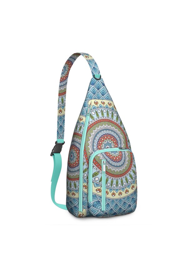Wanderlust Mandala Sling Backpack&nbsp;- Ethnic Bohemian Pattern Crossbody Shoulder Bag, USB Port for Tech Essentials