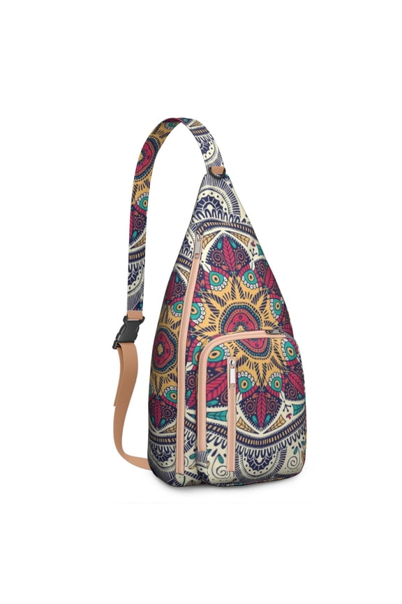Wanderlust Mandala Sling Backpack - Ethnic Bohemian Pattern Crossbody Shoulder Bag, USB Port for Tech Essentials
