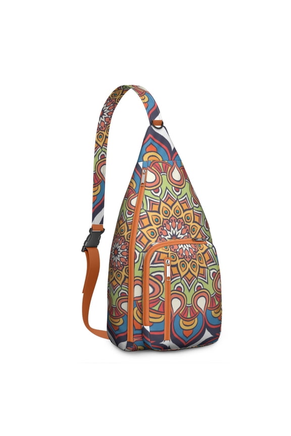 Wanderlust Mandala Sling Backpack - Ethnic Bohemian Pattern Crossbody Shoulder Bag, USB Port for Tech Essentials