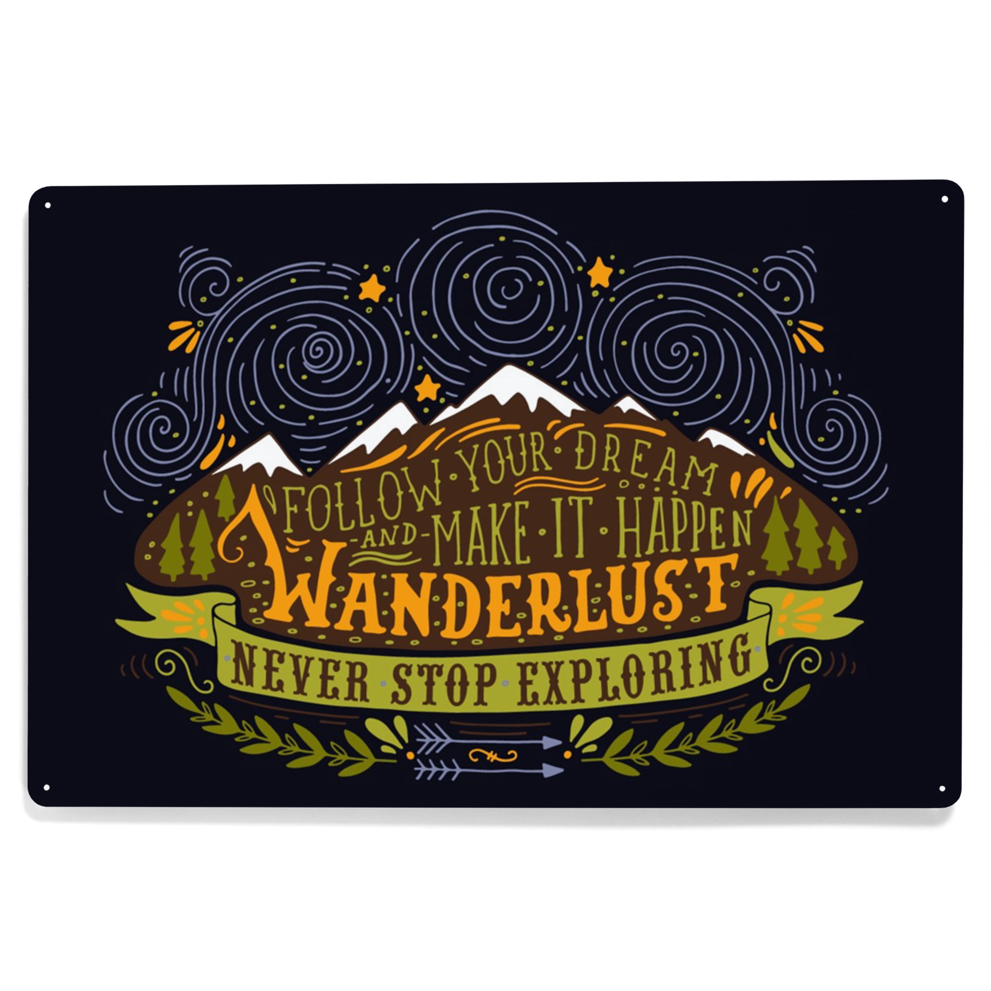 Never Stop Exploring Sign Wanderlust, Never Stop Exploring, Artwork (12x18 Aluminum Art, Indoor ...
