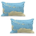 thumbnail image 1 of Wanderlust Quilted Pillowcover Set of 2, Caribbean Political Map Capitals National Borders Important Cities Rivers Lakes, Standard Queen Size Pillow Cover Bedroom, 36" x 20", Blue Ivory, by Ambesonne, 1 of 1