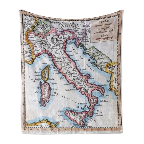 Wanderlust Soft Flannel Fleece Throw Blanket, Colored XVIIIth Century Italy Map by Royal French Geographer Vaugondy Print, Cozy Plush for Indoor and Outdoor Use, 60" x 80", Multicolor, by Ambesonne