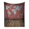 thumbnail image 1 of Wanderlust Soft Flannel Fleece Throw Blanket, Vintage Grunge Map Room Style Brick Rustic Geographic Interior Travel, Cozy Plush for Indoor and Outdoor Use, 50" x 60", Cinnamon Pale Grey, by Ambesonne, 1 of 5