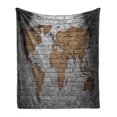 thumbnail image 1 of Wanderlust Soft Flannel Fleece Throw Blanket, World Map on Old Brick Wall Countries Continents Aged Vintage Rough, Cozy Plush for Indoor and Outdoor Use, 50" x 70", Pale Grey Pale Brown, by Ambesonne, 1 of 5
