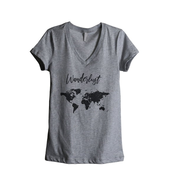 Wanderlust Travel World Women's Fashion Relaxed V-Neck T-Shirt Tee Heather Grey X-Large