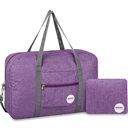 Wandf Foldable Travel Duffel Bag Luggage Sports Gym Water Resistant Nylon (E-Denim Purple with Strap)