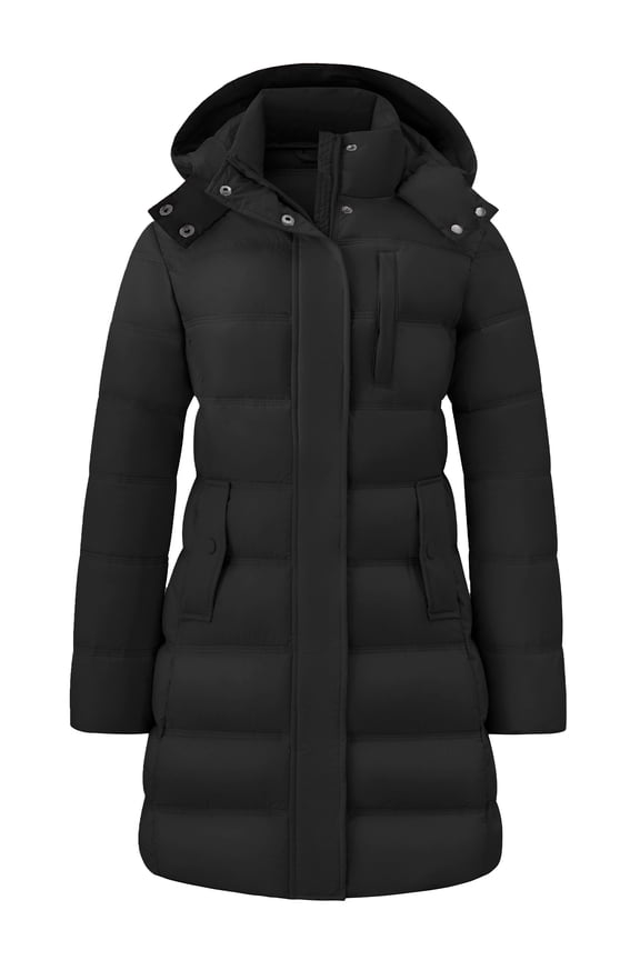 Women's Long Lightweight Padded Jacket with Breathable Lining Winter Coat Black M