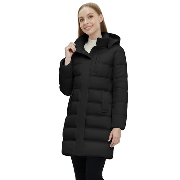 Women's Long Lightweight Padded Jacket with Breathable Lining Winter Coat Black M