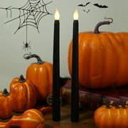 Wanfds 2 Pcs Halloween Flameless Taper Candles with Timer 10.8  Tall Long Flicking Fake Battery Operated Electric LED Candlesticks for Candelabra Halloween Party Decorations Table CenterpieceBlack
