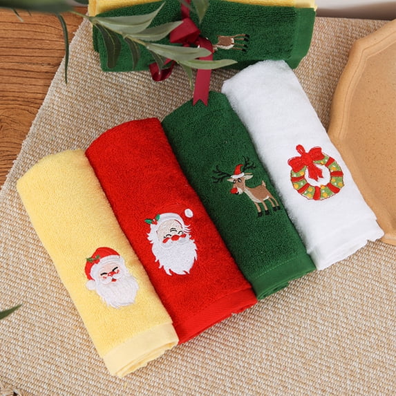 Wanfds Christmas Hand Towels for Bathroom Kitchen Towel Decorative, 18" x 12" Holiday Decor Dish Towels Fingertip Towel 100% Cotton Towel Gift Set(Red)