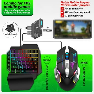 Wanfds Half Hand Gaming Keyboard and Mouse Combo Laelr PUBG Wired Mechanical RGB Backlit Keyboard Wrist Rest Wired Gaming Mouse Converter for Android IOS Phone Game No support IOS 13.4 & above(Black)
