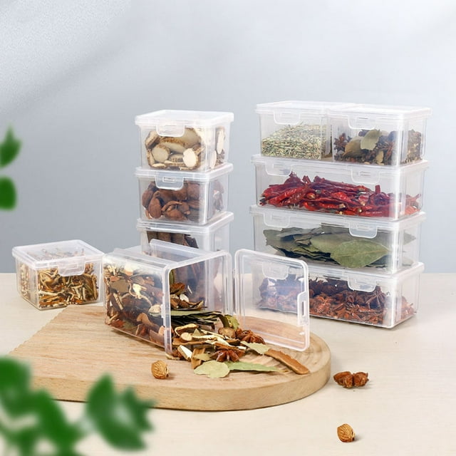 Wanfds Plastic Divided Veggie Storage Containers with Lids for Spices Seasonings Storage, Fridge Storage Organizer Boxes for Refrigerator Produce Beans Fruits Organzation(M)