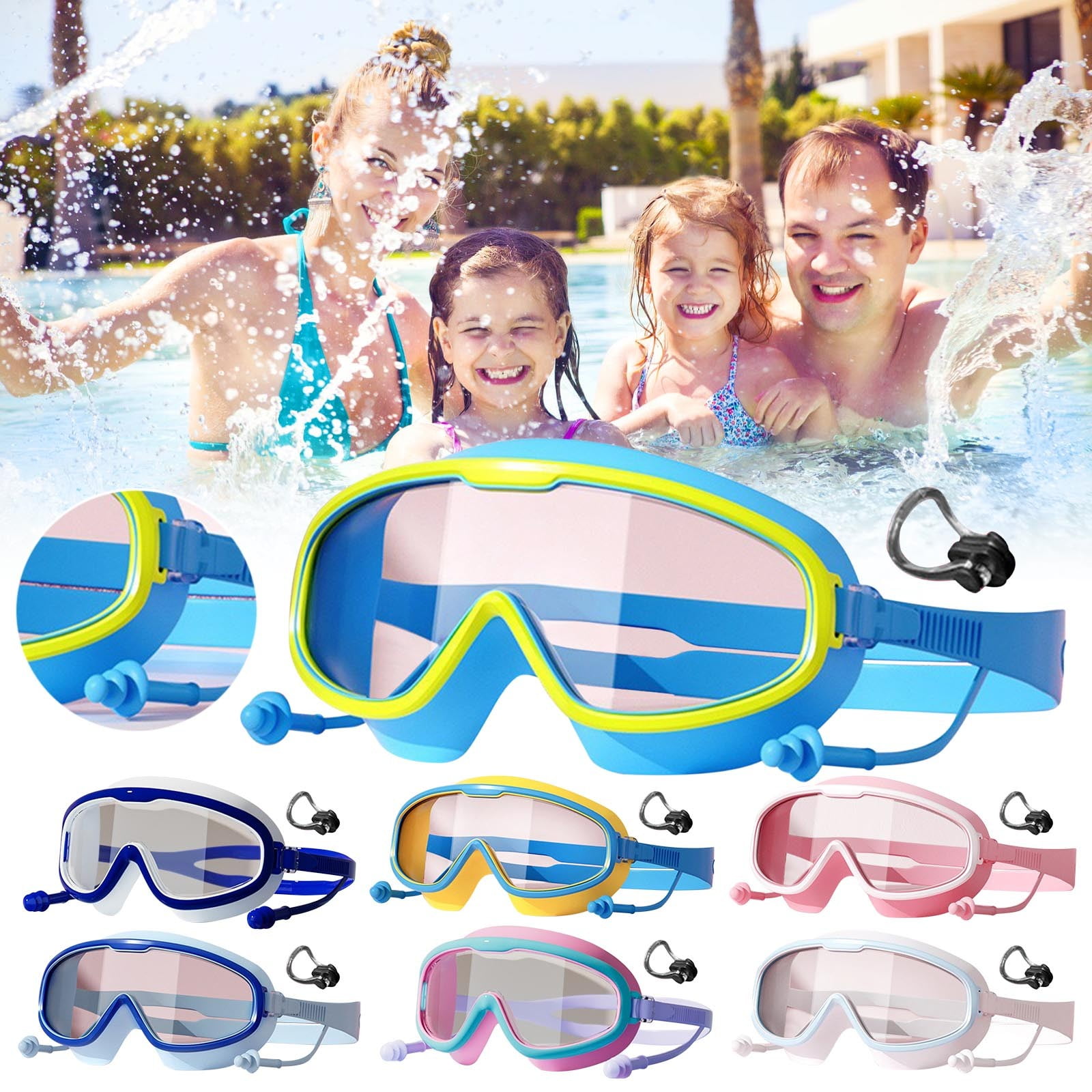 Kids Swimming Goggles, 2 Pack Anti Fog & No Leak For Ages 3-15 Years