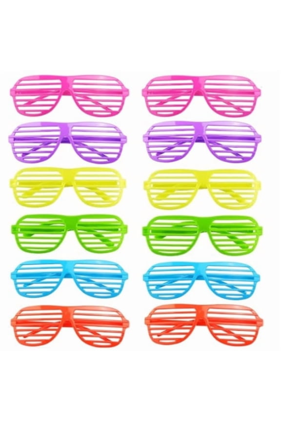 12 Pcs Plastic Shutter Shades Glasses,Neon Color Shutter Glasses 80's Party Slotted Sunglasses (6 Colors)