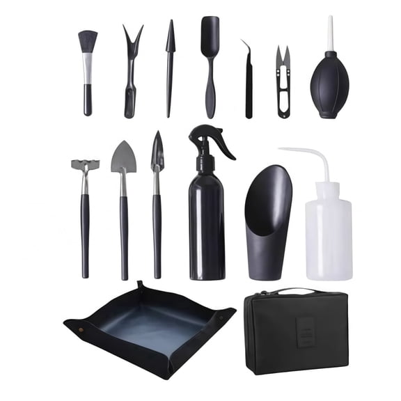 Wanfoou 15 Pcs Succulent Plant Tools Kit, Mini Gardening Set with Potting Tarp Mat And Storage Bag - Transplanting Tools for Indoor/Outdoor Fairy Garden, repotting And Plant Care