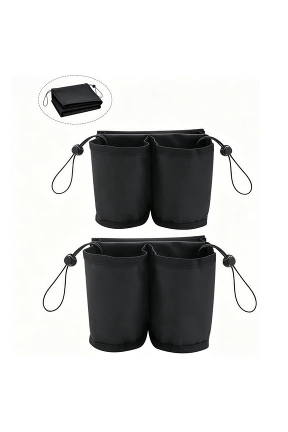 2 Pack Luggage Cup Holder for Suitcase Travel, Hands-Free 2-in-1 Drink Caddy with Tight Drawstrings - Secure Carry-On Accessory for Flights, Vacations And Business Trips (Black)