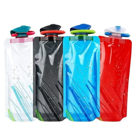 Wanfoou 4-Pack 23oz Collapsible Water Bottles with Carabiner–Foldable Leakproof Bottles for Travel, Hiking, Camping And Biking