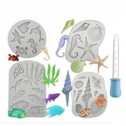 Wanfoou 4 Pcs Marine Theme Cake Fondant Mold, Seashell, Starfish, Sea Urchin, Candy Mold Silicone Molds for Cake Decoration Chocolate
