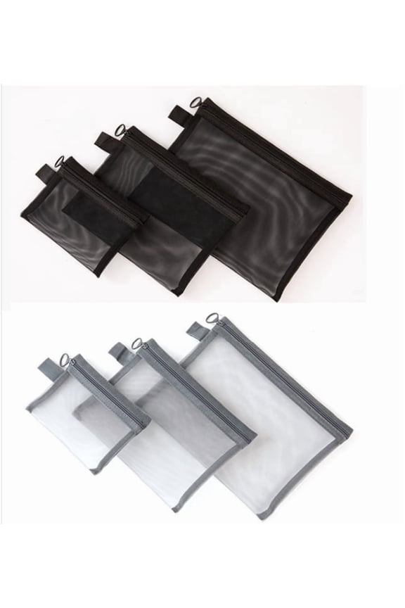 6 Pack Mesh Zipper Pouch Set, Lightweight Makeup Bags for Travel, Cosmetics, Toiletries, and Small Items Organizer (3 Sizes)