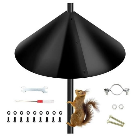 Wanfoou Squirrel Baffle for Bird Feeder Pole，Squirrel Guard Pole Mount Stopper for Outdoor Bird Feeder or Shepherd Hooks,16 inch Diameter，1 Pack Black.