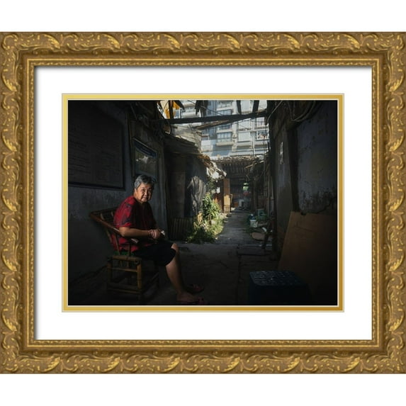 Wang, Alvin 32x25 Gold Ornate Wood Framed with Double Matting Museum Art Print Titled - The Broken Roof