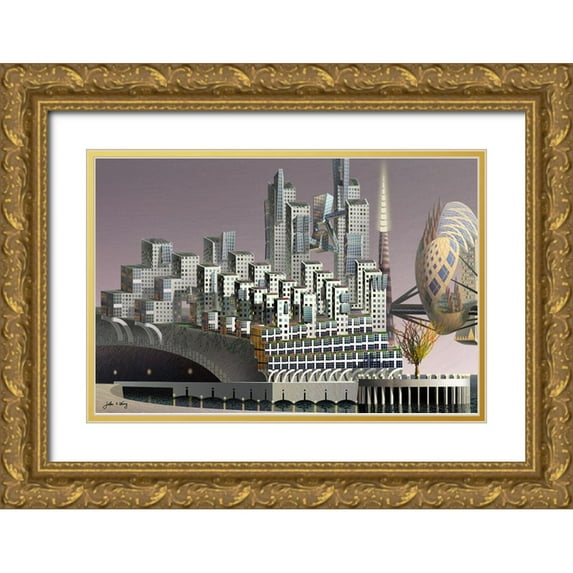 Wang, John 18x13 Gold Ornate Wood Framed with Double Matting Museum Art Print Titled - Fantatown II