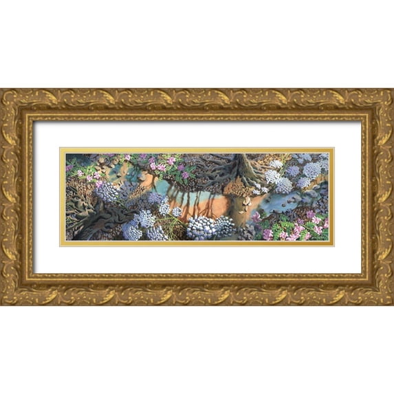 Wang, John Z. 14x7 Gold Ornate Wood Framed with Double Matting Museum Art Print Titled - Fairland Trio VII