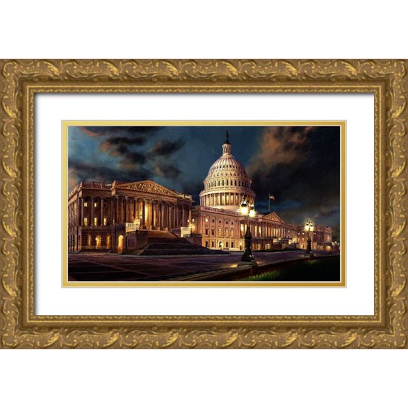 Wang, John Z. 24x15 Gold Ornate Wood Framed with Double Matting Museum Art Print Titled - Washington Chronicle Capitol