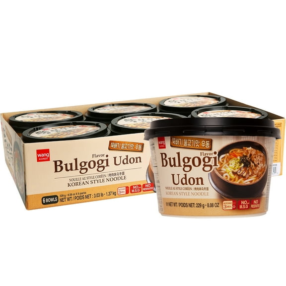 Wang Korean BBQ Bulgogi Flavored Udon Noodle Bowl, Rich and Sweet, 8.08 Ounce, 6 Cups of Noodles