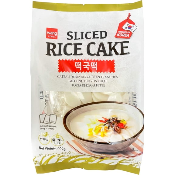 Wang Korean Sliced Rice Cake, Tteokguk, Gluten Free & Vegan, (4 Packs x 150g) - 600g