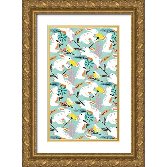 Wang, Melissa 10x14 Gold Ornate Wood Framed with Double Matting Museum Art Print Titled - Easter Bunnies Collection E