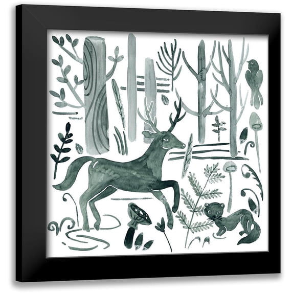 Wang, Melissa 12x12 Black Modern Framed Museum Art Print Titled - Forest Animals I