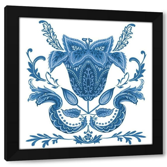 Melissa Wang 12x12 Black Modern Wood Framed Wall Art Titled - Indigo Chintz II