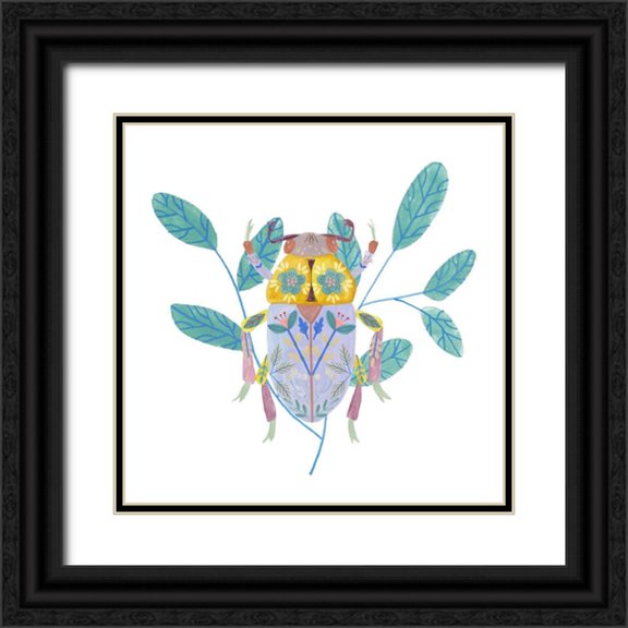 Wang, Melissa 12x12 Black Ornate Wood Framed with Double Matting Museum Art Print Titled - Floral Beetles III