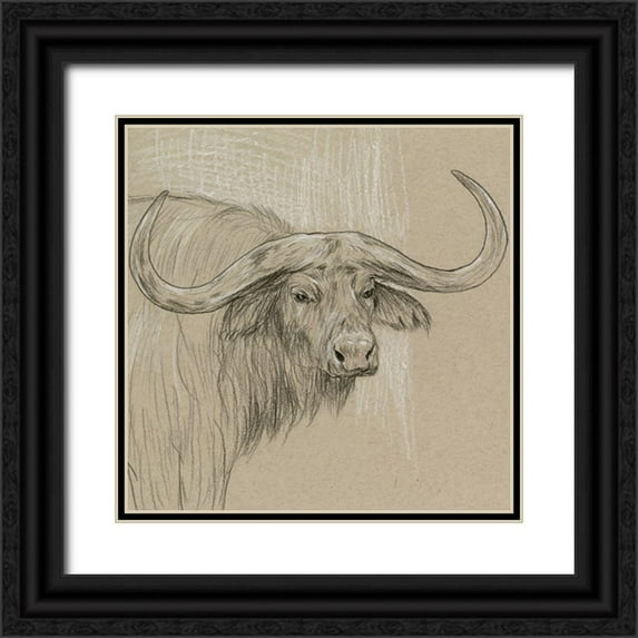 Wang, Melissa 12x12 Black Ornate Wood Framed with Double Matting Museum Art Print Titled - Longhorn Sketch II