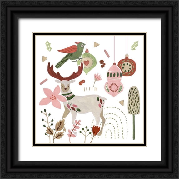 Wang, Melissa 12x12 Black Ornate Wood Framed with Double Matting Museum Art Print Titled - Reindeer Wishes V