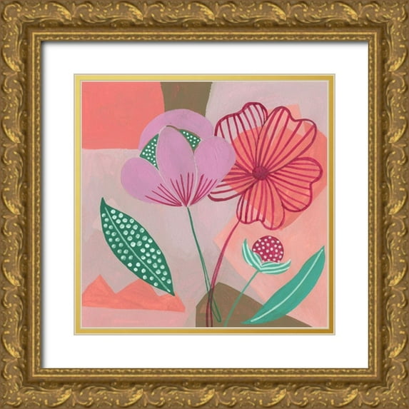 Wang, Melissa 12x12 Gold Ornate Wood Framed with Double Matting Museum Art Print Titled - Dancing Bouquet I