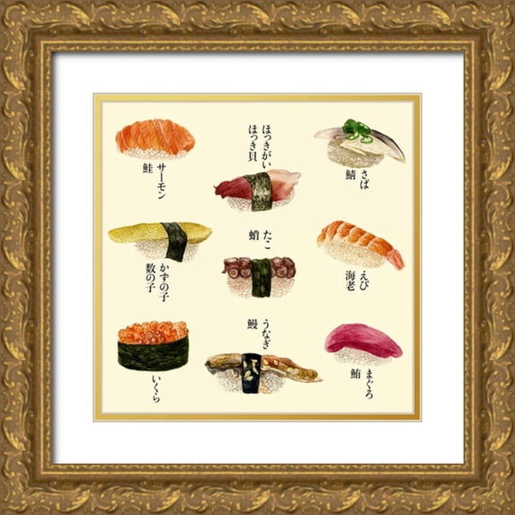 Wang, Melissa 12x12 Gold Ornate Wood Framed with Double Matting Museum Art Print Titled - Sushi I