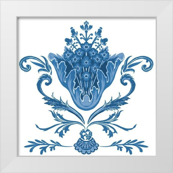 Wang, Melissa 12x12 White Modern Wood Framed Museum Art Print Titled - Indigo Chintz I