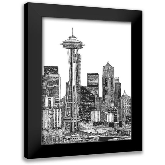 Wang, Melissa 12x14 Black Modern Framed Museum Art Print Titled - BandW Us Cityscape-Seattle
