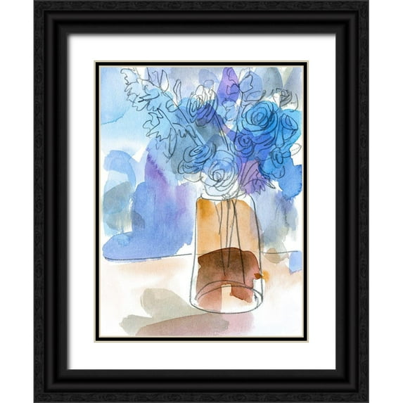 Wang, Melissa 12x14 Black Ornate Wood Framed with Double Matting Museum Art Print Titled - Bunch of Blue Flowers III