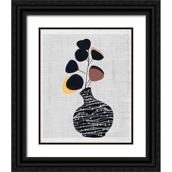 Wang, Melissa 12x14 Black Ornate Wood Framed with Double Matting Museum Art Print Titled - Decorated Vase with Plant I