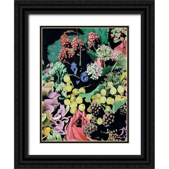 Wang, Melissa 12x14 Black Ornate Wood Framed with Double Matting Museum Art Print Titled - Floral on Black II
