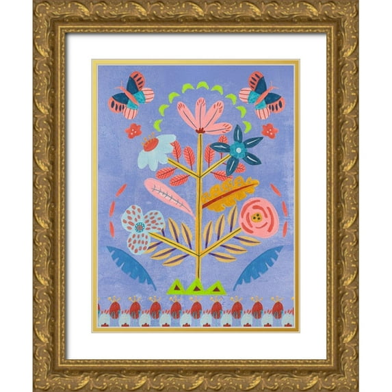 Wang, Melissa 12x14 Gold Ornate Wood Framed with Double Matting Museum Art Print Titled - Embroidered Garden II