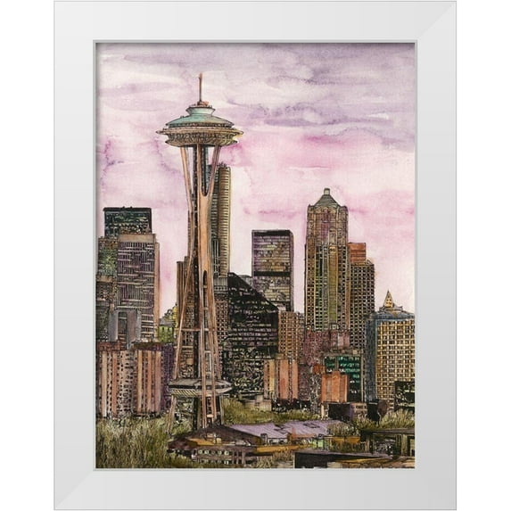 Wang, Melissa 12x14 White Modern Wood Framed Museum Art Print Titled - US Cityscape-Seattle