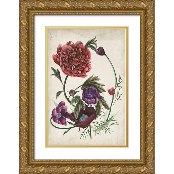Wang, Melissa 13x18 Gold Ornate Wood Framed with Double Matting Museum Art Print Titled - Antique Peony I